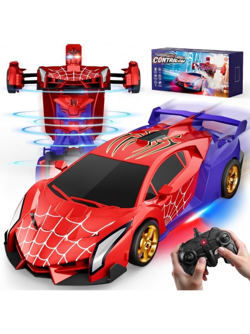 Transforming RC Car with Eye & Underbody Lights, 360° Rotation, Fun Gift for